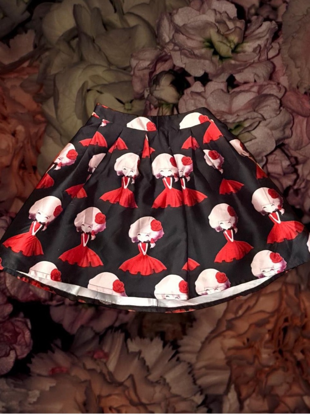 Varga Black Skater Skirt with Red & Pink Print
